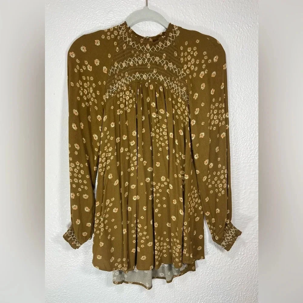 Free People Flowers in her Hair Tunic Oversized Women’s XS Floral High Neck
